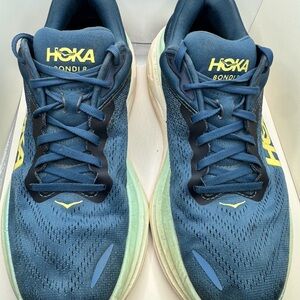 Hoka Men's Bondi 8 Blue and Yellow Shoes